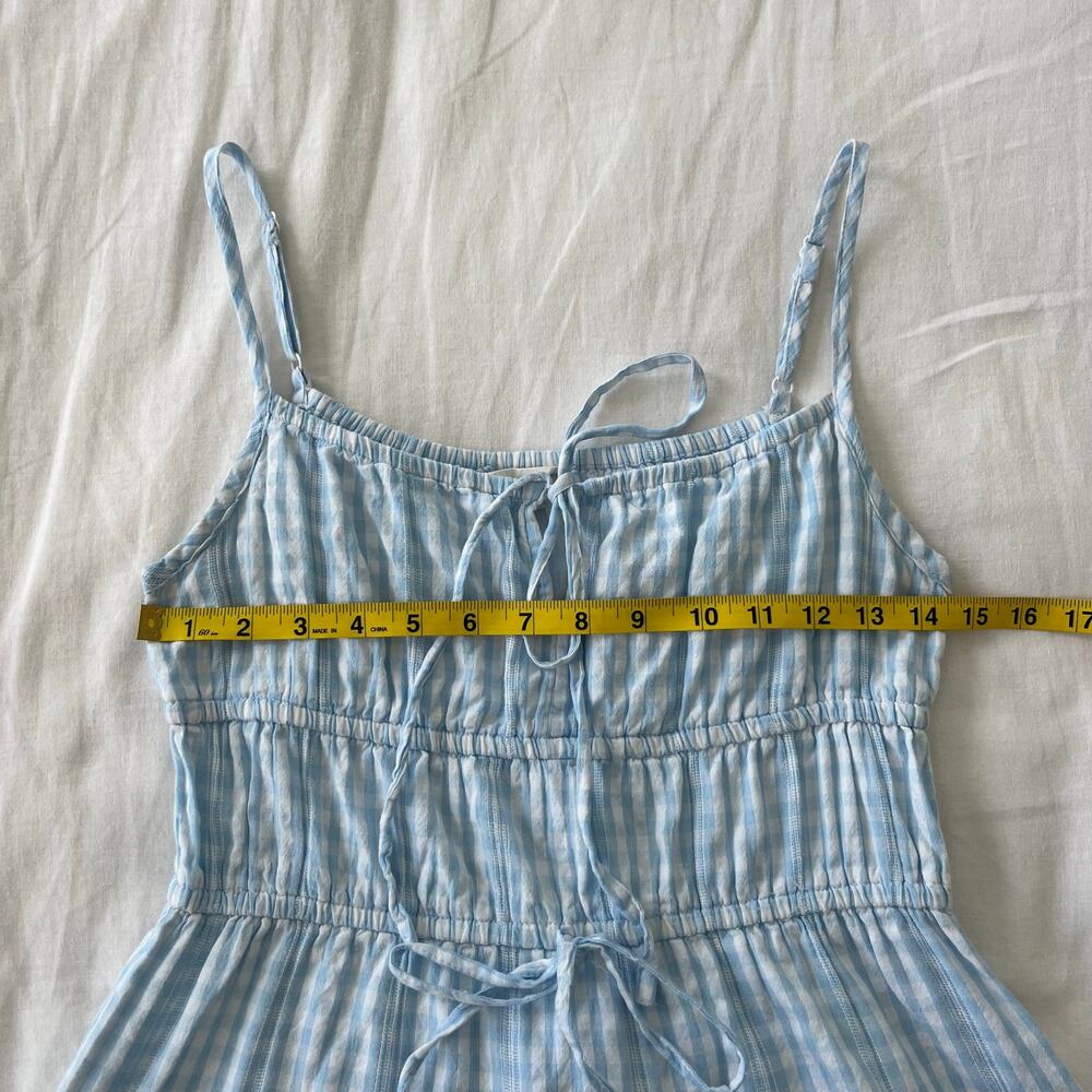 Sim & Sam Blue White Gingham Smocked Double Bow Tie Midi Dress Size Medium - Picture 6 of 12